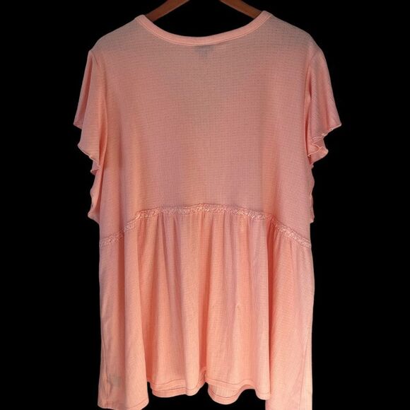Torrid Soft Peach Embroidered Trim Babydoll Top Sz 5/5X - Picture 2 of 9